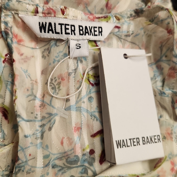WALTER BAKER Betsy Floral-Print Metallic Burnout Georgette Mini Dress Size S - Picture 11 of 16